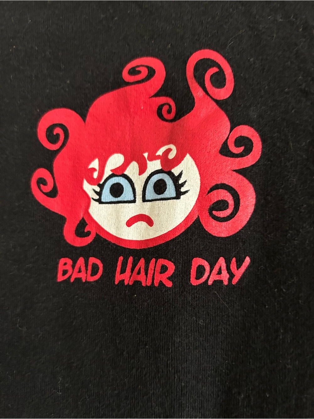Graphic 'Bad Hair Day' Tee with Red Hair Cartoon Vintage Fred is Red large